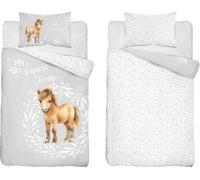 Detexpol Linge de lit en coton 90x120 5137 B Cheval gris beige Linge de lit pour enfants une taie d'oreiller 40x60 Mayamoo 26