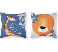 Detexpol Taie d'oreiller en coton 40x40 All you need is sleep girafe lion bleu réversible PSBA 23 A Mayamoo 26