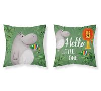 Detexpol Taie d'oreiller en coton 40x40 Hello Little One hippo lion caméléon vert réversible PSBA 16 B Mayamoo 26