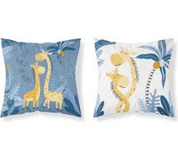 Detexpol Taie d'oreiller en coton 40x40 Stay wild and fun girafes bleu blanc réversible PSBA 19 A Mayamoo 26