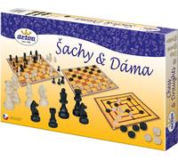 Detoa - Jeu d'échecs, dames, moulin, pièces en bois et pierres en boîte 35x23x4cm