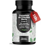 Detox Foie 5-en-1 - 150 Capsules - Chardon-Marie, Artichaut, Pissenlit, Desmodium, Choline - Vegan - Fabriqué en Allemagne