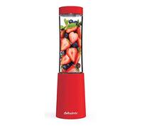 DETOXIMIX - Mini Blender Compact 150W 280ml - Smoothie Milk-shake Jus Fruits ou Légumes - 2 Bouteilles Gourdes avec Couvercle de Voyage + Livret de Recettes Inclus - Plastique sans BPA 4 Lames - Rouge