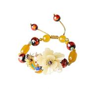 DETPWVWB Bracelet vintage émaillé à fleurs - Perles tressées de style ancien for femme - Accessoires ethniques en agate du Yunnan