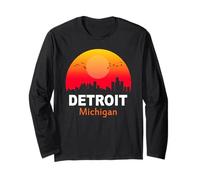Detroit Michigan State USA Vintage Sunset Retro City Skyline Manche Longue
