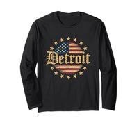 Detroit T-Shirt Michigan Drapeau Américain USA 313 Rétro Manche Longue