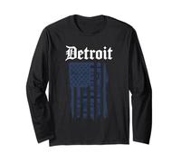 Detroit T-Shirt Michigan Drapeau Américain USA 313 Rétro Manche Longue