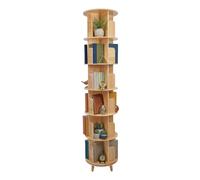 Dettchan Bibliothèque rotative en bois de pin, 6 niveaux, rotation à 360°, cylindrique, 46 cm de diamètre, couleur bois, autonome, pour chambre d'enfant et salon