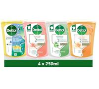 DETTOL - 4 Recharges No-Touch Savon Liquide Mains 250 ml - Miel & Vanille, Citron, Eau de Rose & Beurre de Karité et Aloe Vera & Bambou