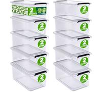 DEUBA 10x Boîte de rangement 2L plastique transparent empilable sans BPA gain de place caisse de rangement organiseur