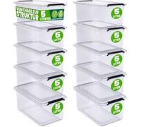 DEUBA 10x Boîte de rangement 5L plastique transparent empilable sans BPA gain de place caisse de rangement organiseur