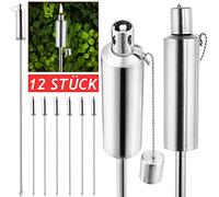 Deuba 12x Torche de jardin, torche ŕ l'huile flambeau acier inoxydable - 115 cm lumičre