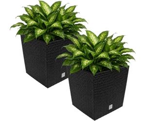 Deuba 2X Bac à Fleurs Anthracite 35 L Aspect polyrotin Pot de Fleurs avec poignée jardinière intérieur extérieur jardinière Cache-Pot