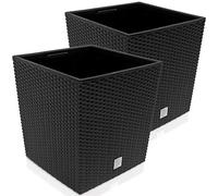 Deuba 2X Bac à Fleurs Anthracite 64 L Aspect polyrotin Pot de Fleurs avec poignée jardinière intérieur extérieur jardinière Cache-Pot