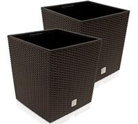 Deuba 2X Bac à Fleurs Marron 35 L Aspect polyrotin Pot de Fleurs avec poignée jardinière intérieur extérieur jardinière Cache-Pot