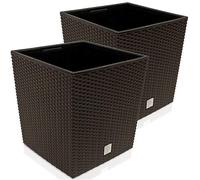 Deuba 2X Bac à Fleurs Marron 64 L Aspect polyrotin Pot de Fleurs avec poignée jardinière intérieur extérieur jardinière Cache-Pot