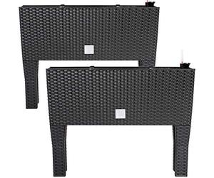 Deuba 2X Jardiničre surélevée en polyrotin 3 Compartiments 60x25x46 cm Bac ŕ Fleurs sur Pieds 30 L Intérieur extérieur Jardin