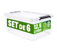 Deuba® 6x Boîte de rangement 12,5L en plastique transparent empilable sans BPA gain de place caisse de rangement organiseur