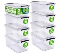 DEUBA 8x Boîte de rangement 2L en plastique transparent empilable sans BPA gain de place caisse de rangement organiseur