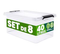 Deuba® 8x Boîte de rangement 40L en plastique transparent empilable sans BPA gain de place caisse de rangement organiseur