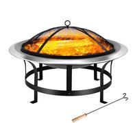 Deuba Brasero de Jardin Rond 75c m Acier Inoxydable avec Couvercle Barbecue Brasier extérieur Jardin cheminée avec Grille Contre Projections d'étincelles