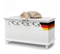 Deuba CASARIA® Coffre de Rangement Blanc avec Couvercle, Banc en Bois, Style Classique Chic, Malle Vintage avec Motifs Décoratifs - Idéal Salon, Entrée, Dressing ou Chambre - 80x40cm