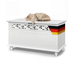 Deuba CASARIA® Coffre de Rangement Blanc avec Couvercle, Banc en Bois, Style Classique Chic, Malle Vintage avec Motifs Décoratifs - Idéal Salon, Entrée, Dressing ou Chambre - 80x40cm