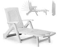 Deuba Chaise Longue- Pliable PVC Blanc Dossier réglable - Bain de Soleil Jardin 195cm