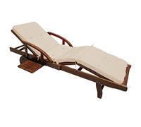 Deuba Chaise Longue Tami Sun en Bois d'acacia Transat Pliable avec Coussin crème Roues Dossier Repose Pieds réglable