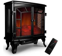 DEUBA® Cheminée électrique effet flamme LED double porte 2000W 2 niveaux de chauffage minuteur radiateur chauffant décoratif noir