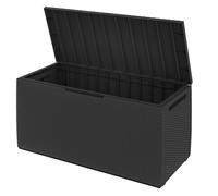 Deuba® Coffre de rangement jardin 310L Anthracite aspect rotin - Résistant UV avec roulettes et poignées - Coffre extérieur pour coussins, balcon, terrasse, véranda 123x53 cm