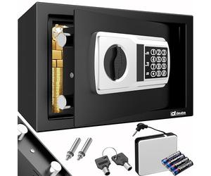 DEUBA® Coffre-fort électronique Serrure à combinaison 4 Piles Sécurité numérique Coffre fort code clé 31x20x20cm Noir