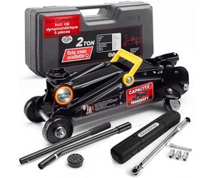 DEUBA® Cric hydraulique 2 tonnes levée 135-330mm Valise Rangement Patins cric de Lavage ynamométrique 6pcs 40-210Nm Voiture Basse citadine