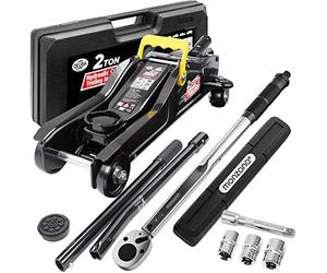 DEUBA® Cric hydraulique 2 tonnes Plat levée 85-330mm Valise Rangement Patins cric Extra Bas ynamométrique 6pcs 40-210Nm Voiture Basse citadine