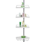 Deuba | Etagère d'angle • télescopique • 4 tablettes • Blanc • 92 à 306 cm • avec Porte-Serviette | Salle de Bain, Douche, étagère réglable