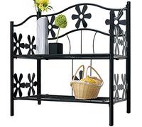 Étagère en métal 2 niveaux / étages - Meuble Rangement de 50 cm - Décor fleur