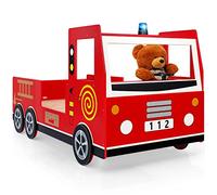 Deuba Lit Enfant Design Camion Pompier Lit pour Enfants avec sommier à Lattes Inclus - 205x94,5x103cm