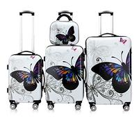 Deuba MONZANA® Lot de 4 Valises de Voyage Butterfly Valise Rigide Trolley Valise ABS revêtement PC avec Cadenas à Combinaison