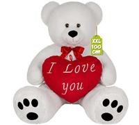 Deuba MONZANA® Ours en Peluche Blanc XL 100 cm Teddybear Nounours et Son Coussin Coeur Rouge 'I Love You' - Idéal pour la St Valentin, Anniversaire, Noel