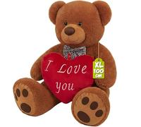 Deuba MONZANA® Ours en Peluche Brun XL 100 cm, Teddybear Nounours et Son Coussin Coeur Rouge I Love You - Idéal pour la St Valentin, Anniversaire, Noel