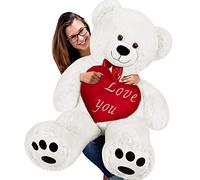 Deuba Nounours XL 100 cm Blanc Doux Coussin en Forme de Coeur avec Broderie Ø 26 cm Inclus Saint-Valentin Ours en Peluche