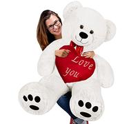 Deuba Ours en Peluche Blanc XL 150 cm Nounours avec Coussin Coeur Rouge 'I Love You' Jouet Cadeau