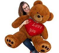 Deuba Ours en Peluche Brun XL 100 cm Nounours avec Coussin Coeur Rouge 'I Love You' Jouet Cadeau