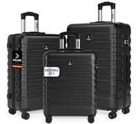DEUBA® Set de 3X Valises Rigides M, L, XL - Bagage Cabine, Taille Moyenne & Bagage en Soute - Coque ABS Résistante & Légère - 4 Roues Doubles 360°, Serrure intégrée - Noir