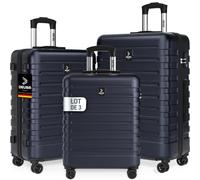 DEUBA® Set de 3X Valises Rigides M, L, XL - Bagage Cabine, Taille Moyenne & Bagage en Soute - Coque ABS Résistante & Légère - 4 Roues Doubles 360°, Serrure intégrée - Bleu foncé
