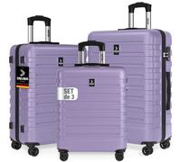 DEUBA® Set de 3X Valises Rigides M, L, XL - Bagage Cabine, Taille Moyenne & Bagage en Soute - Coque ABS Résistante & Légère - 4 Roues Doubles 360°, Serrure intégrée - Lila Pastel
