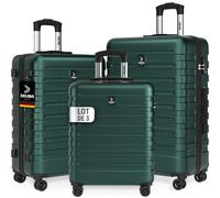 DEUBA® Set de 3X Valises Rigides M, L, XL - Bagage Cabine, Taille Moyenne & Bagage en Soute - Coque ABS Résistante & Légère - 4 Roues Doubles 360°, Serrure intégrée - Vert Foncé