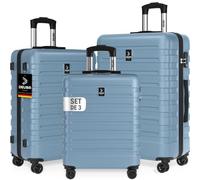 DEUBA® Set de 3X Valises Rigides M, L, XL - Bagage Cabine, Taille Moyenne & Bagage en Soute - Coque ABS Résistante & Légère - 4 Roues Doubles 360°, Serrure intégrée - Bleu Pastel