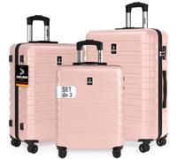 DEUBA® Set de 3X Valises Rigides M, L, XL - Bagage Cabine, Taille Moyenne & Bagage en Soute - Coque ABS Résistante & Légère - 4 Roues Doubles 360°, Serrure intégrée - Rose Pastel