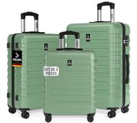 DEUBA® Set de 3X Valises Rigides M, L, XL - Bagage Cabine, Taille Moyenne & Bagage en Soute - Coque ABS Résistante & Légère - 4 Roues Doubles 360°, Serrure intégrée - Vert Pastel